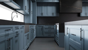 Bellrose Blue Slate ( Maple | Plain Cut [ Frameless • Satin • Painted ] - 10' X 10' Kitchen Cabinet ) | Assembled In USA