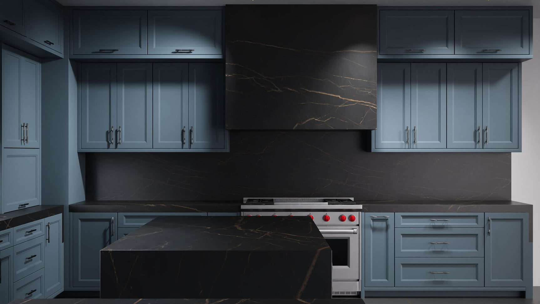 Bellrose Blue Slate ( Maple | Plain Cut [ Frameless • Satin • Painted ] - 10' X 10' Kitchen Cabinet ) | Assembled In USA