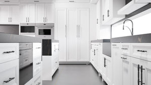 Bellrose Bright White ( Maple | Plain Cut [ Frameless • Satin • Painted ] - 10' X 10' Kitchen Cabinet ) | Assembled In USA