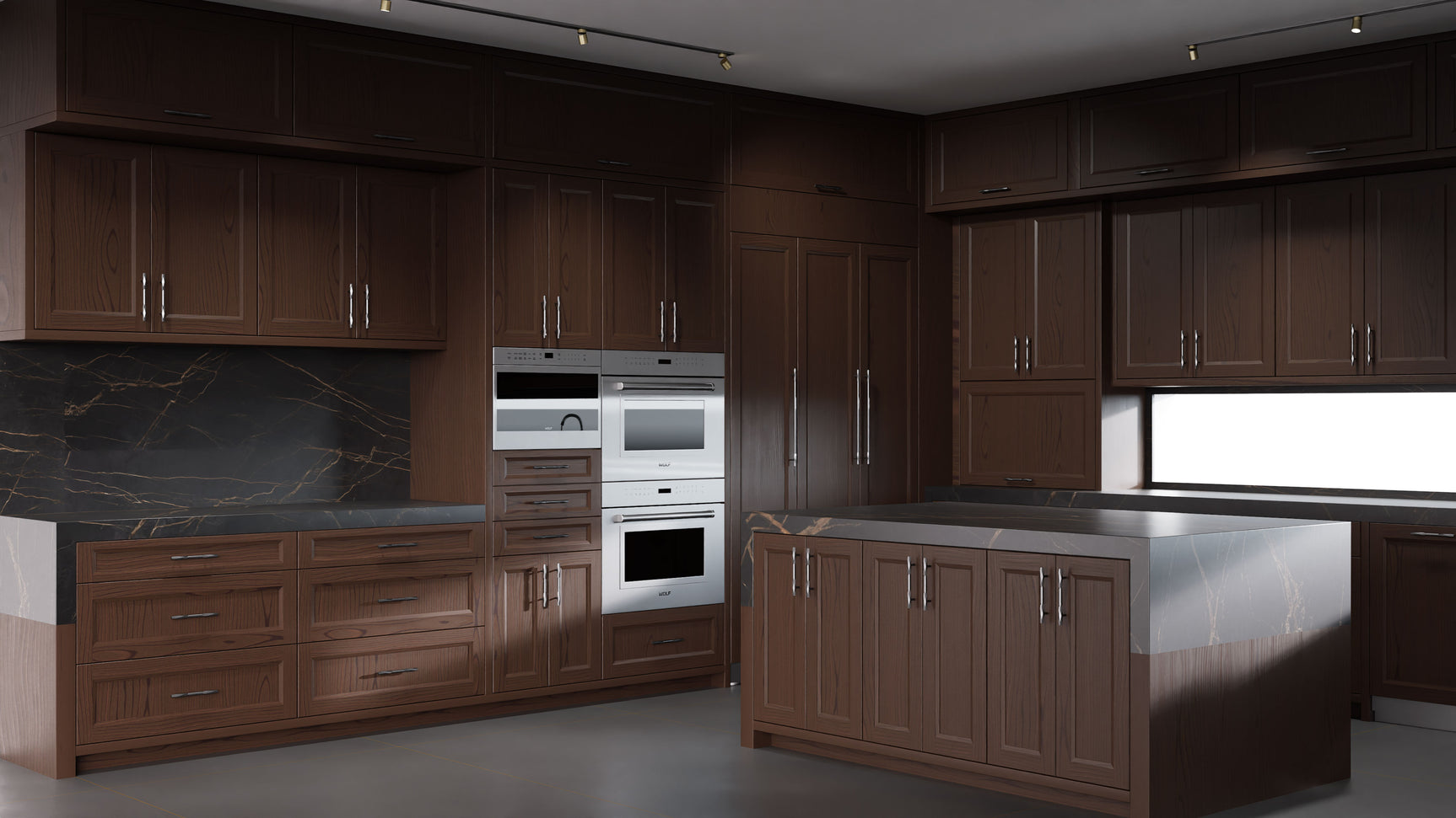 Bellrose Cherry Black Walnut ( Cherry | Plain Cut [ Frameless • Satin • Stained ] - 10' X 10' Kitchen Cabinet ) | Assembled In USA