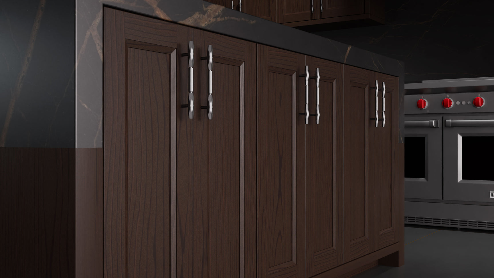 Bellrose Cherry Black Walnut ( Cherry | Plain Cut [ Frameless • Satin • Stained ] - 10' X 10' Kitchen Cabinet ) | Assembled In USA