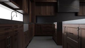 Bellrose Cherry Black Walnut ( Cherry | Plain Cut [ Frameless • Satin • Stained ] - 10' X 10' Kitchen Cabinet ) | Assembled In USA