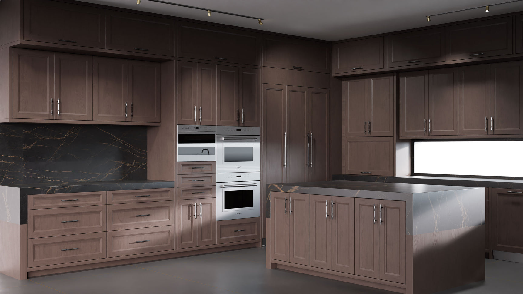 Bellrose Misty Gray ( Cherry | Plain Cut [ Frameless • Satin • Stained ] - 10' X 10' Kitchen Cabinet ) | Assembled In USA