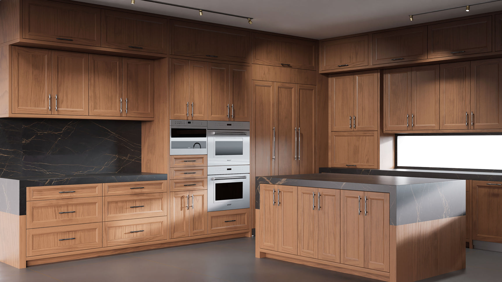 Bellrose Natural Walnut ( Walnut | Plain Cut [ Frameless • Satin • Stained ] - 10' X 10' Kitchen Cabinet ) | Assembled In USA