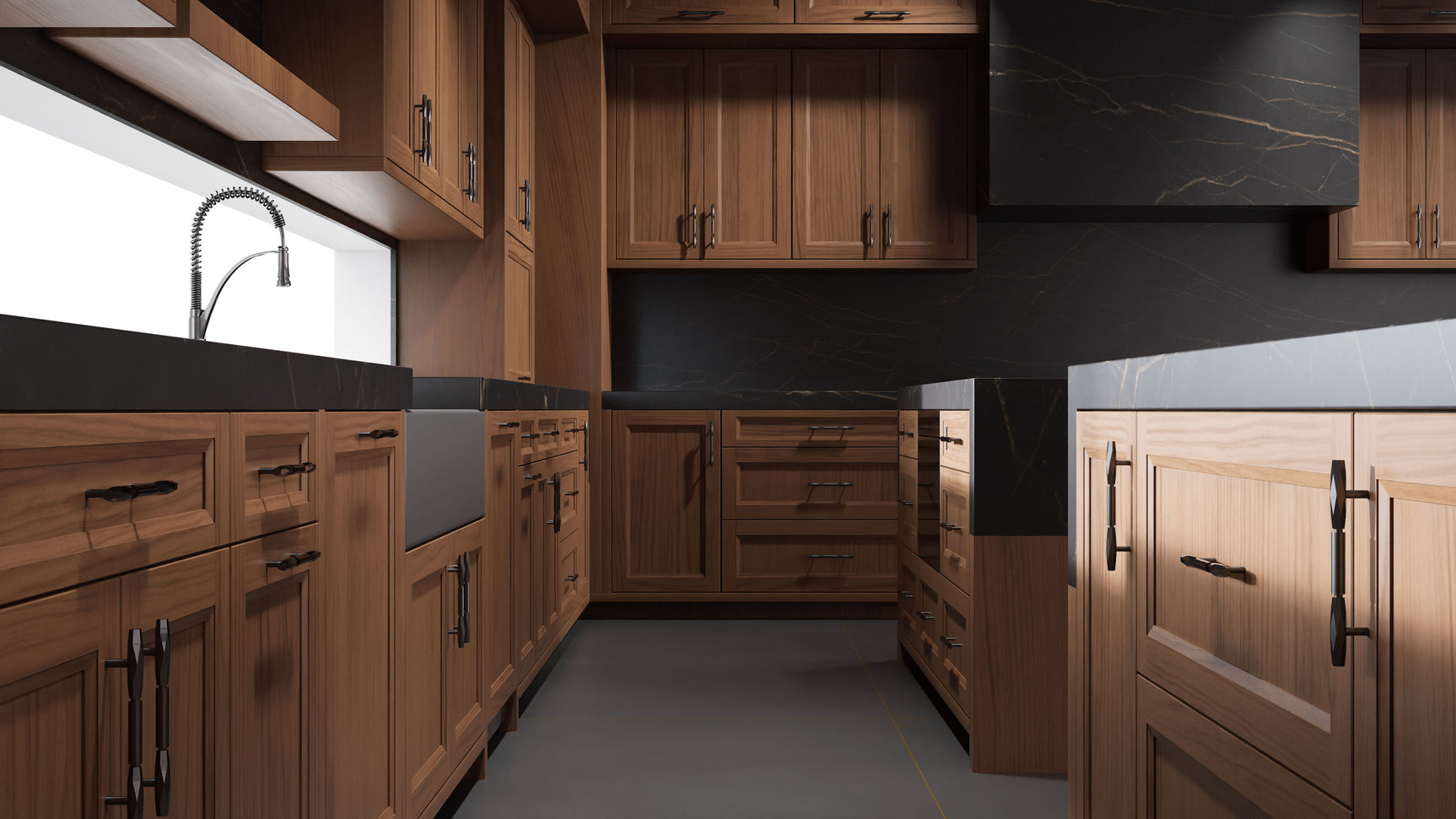 Bellrose Natural Walnut ( Walnut | Plain Cut [ Frameless • Satin • Stained ] - 10' X 10' Kitchen Cabinet ) | Assembled In USA