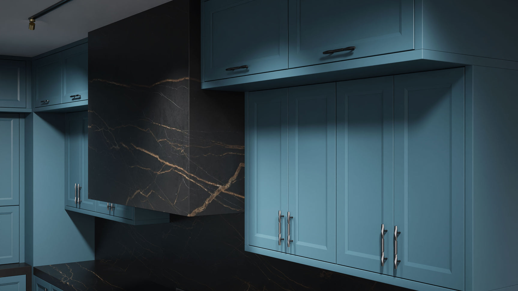 Bellrose Oceana Blue ( Maple | Plain Cut [ Frameless • Satin • Painted ] - 10' X 10' Kitchen Cabinet ) | Assembled In USA