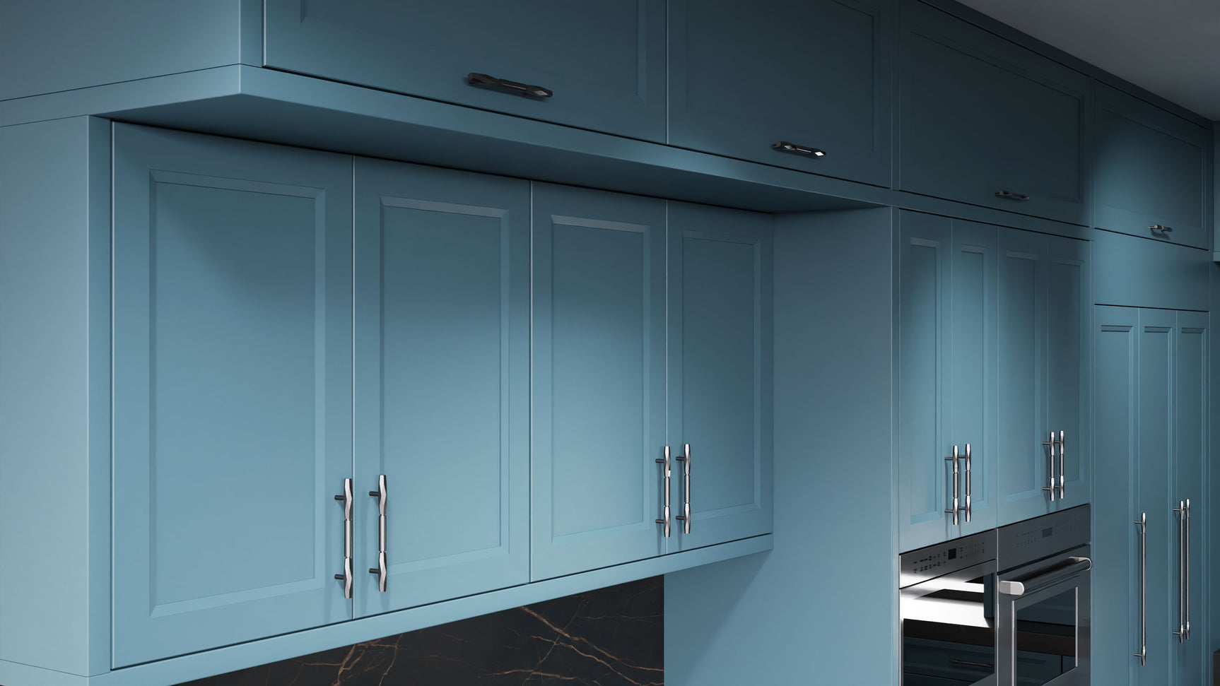 Bellrose Oceana Blue ( Maple | Plain Cut [ Frameless • Satin • Painted ] - 10' X 10' Kitchen Cabinet ) | Assembled In USA