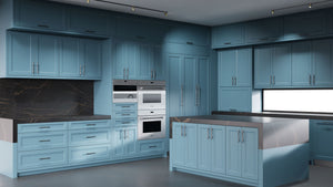 Bellrose Oceana Blue ( Maple | Plain Cut [ Frameless • Satin • Painted ] - 10' X 10' Kitchen Cabinet ) | Assembled In USA