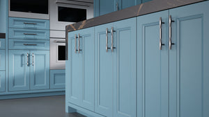 Bellrose Oceana Blue ( Maple | Plain Cut [ Frameless • Satin • Painted ] - 10' X 10' Kitchen Cabinet ) | Assembled In USA