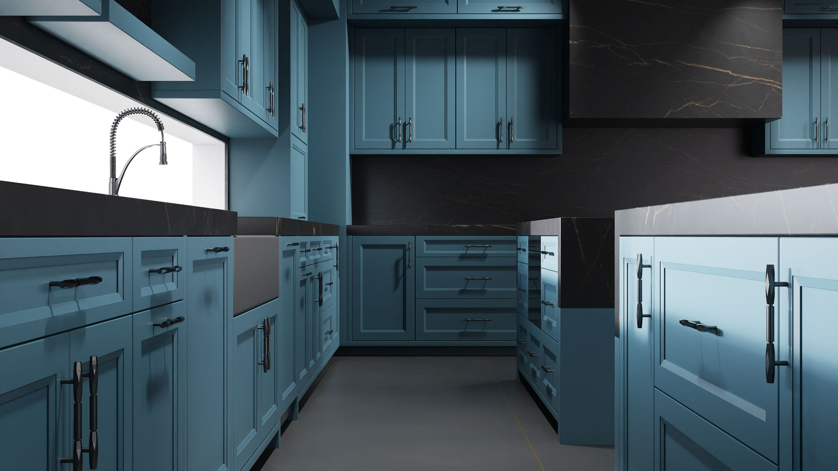 Bellrose Oceana Blue ( Maple | Plain Cut [ Frameless • Satin • Painted ] - 10' X 10' Kitchen Cabinet ) | Assembled In USA