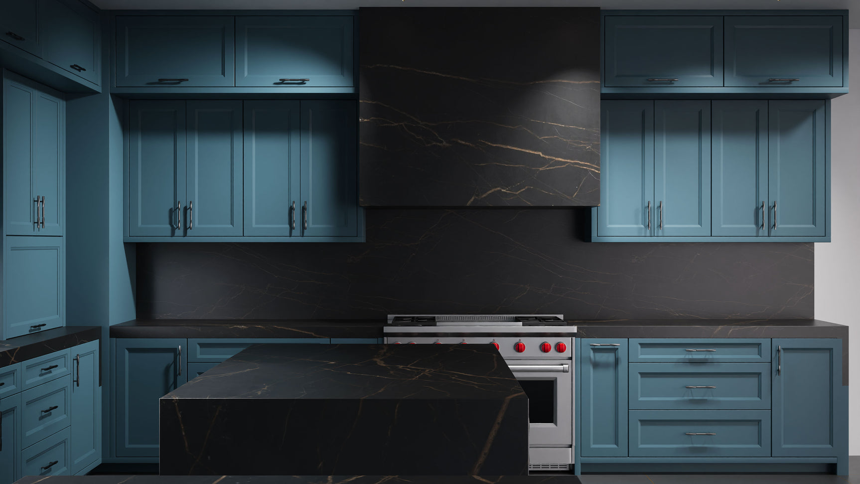 Bellrose Oceana Blue ( Maple | Plain Cut [ Frameless • Satin • Painted ] - 10' X 10' Kitchen Cabinet ) | Assembled In USA