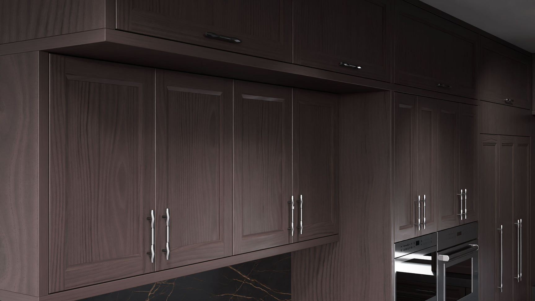 Bellrose Onyx Cherry ( Cherry | Plain Cut [ Frameless • Satin • Stained ] - 10' X 10' Kitchen Cabinet ) | Assembled In USA