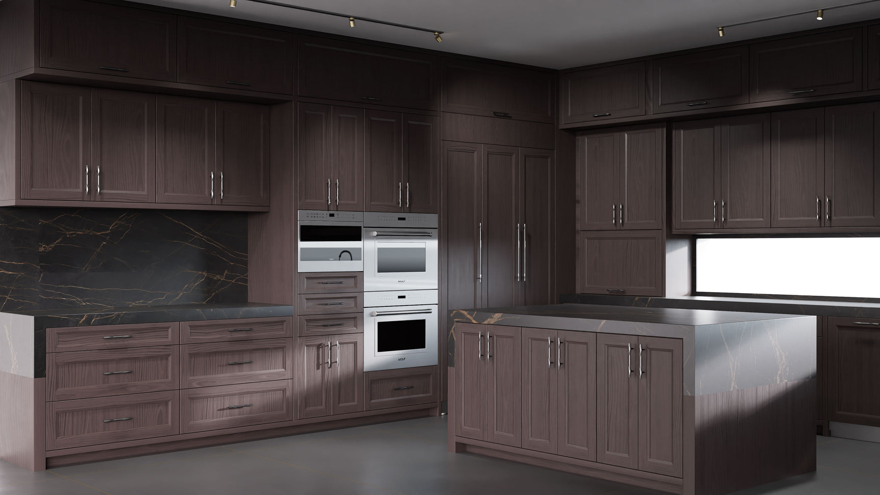 Bellrose Onyx Cherry ( Cherry | Plain Cut [ Frameless • Satin • Stained ] - 10' X 10' Kitchen Cabinet ) | Assembled In USA