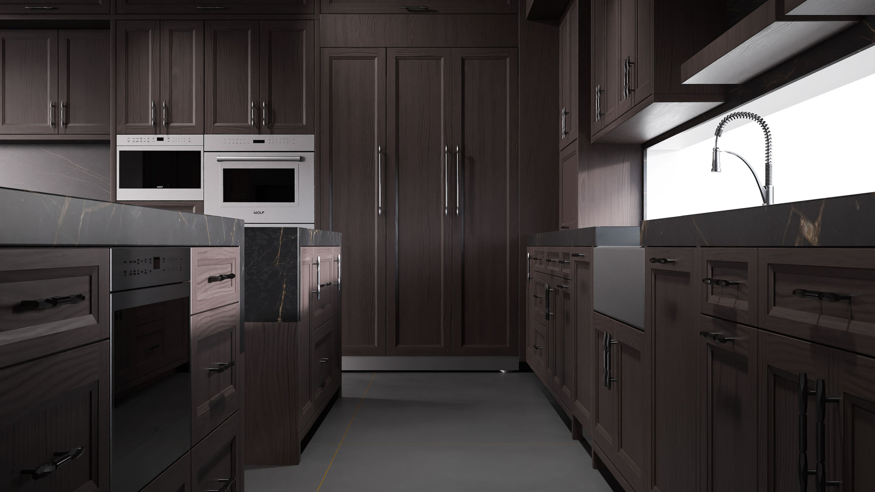 Bellrose Onyx Cherry ( Cherry | Plain Cut [ Frameless • Satin • Stained ] - 10' X 10' Kitchen Cabinet ) | Assembled In USA