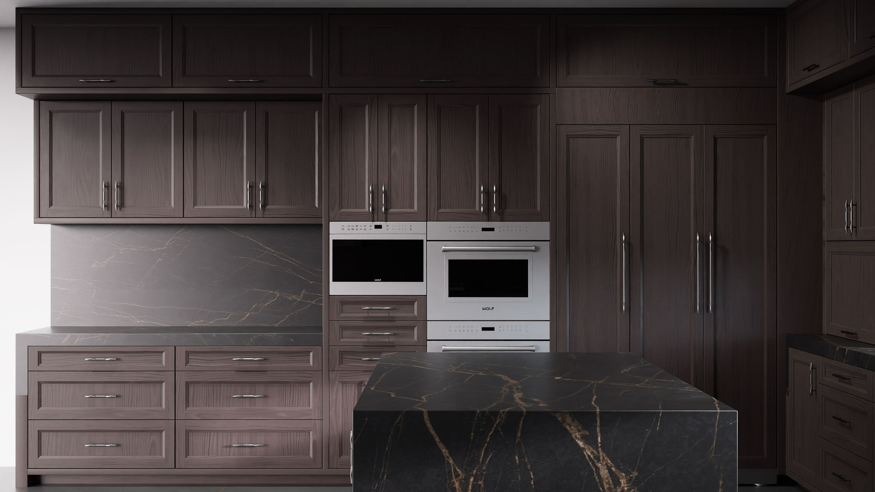 Bellrose Onyx Cherry ( Cherry | Plain Cut [ Frameless • Satin • Stained ] - 10' X 10' Kitchen Cabinet ) | Assembled In USA