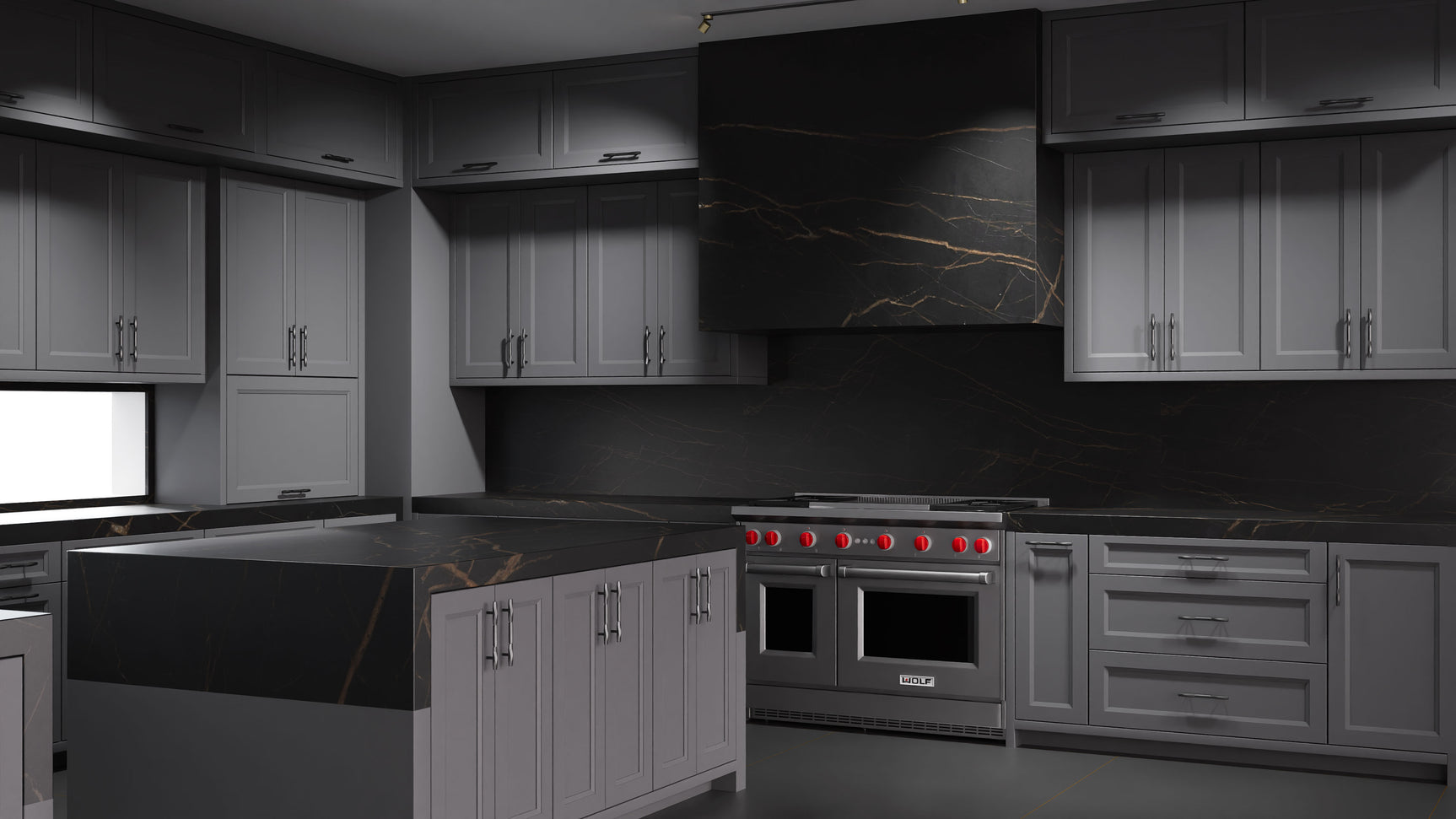 Bellrose Peppercorn ( Maple | Plain Cut [ Frameless • Satin • Painted ] - 10' X 10' Kitchen Cabinet ) | Assembled In USA