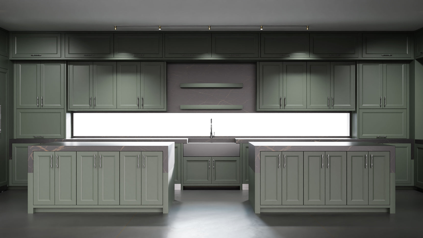 Bellrose Pewter Green ( Maple | Plain Cut [ Frameless • Satin • Painted ] - 10' X 10' Kitchen Cabinet ) | Assembled In USA