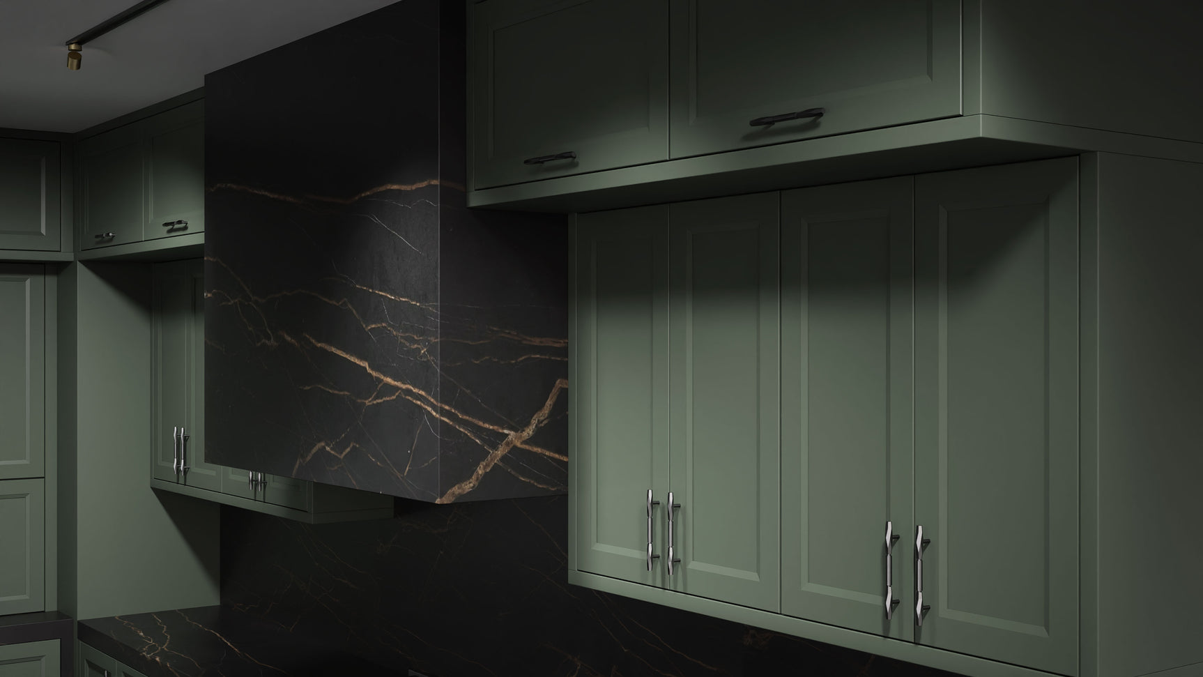 Bellrose Pewter Green ( Maple | Plain Cut [ Frameless • Satin • Painted ] - 10' X 10' Kitchen Cabinet ) | Assembled In USA