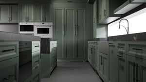 Bellrose Pewter Green ( Maple | Plain Cut [ Frameless • Satin • Painted ] - 10' X 10' Kitchen Cabinet ) | Assembled In USA