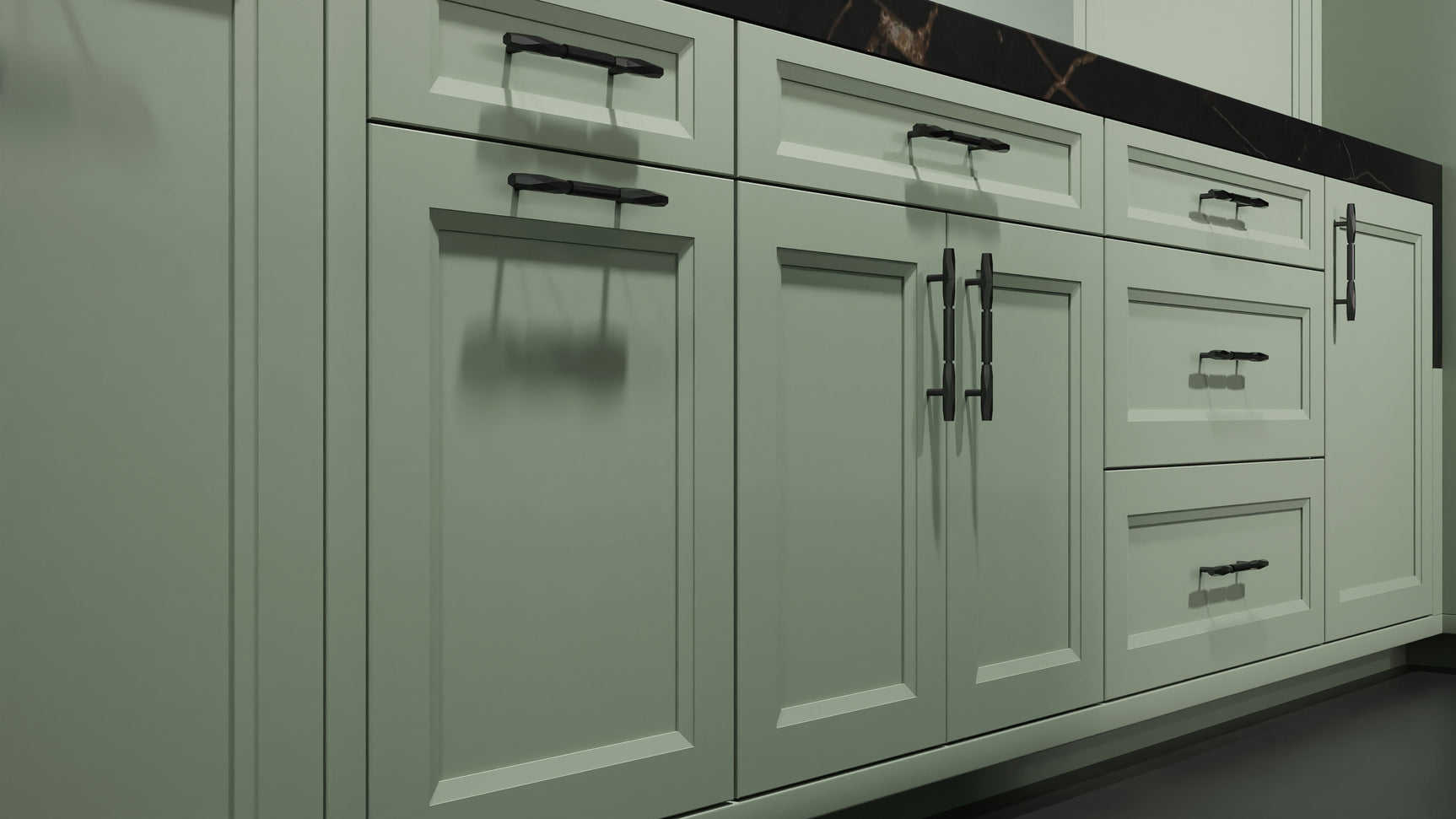 Bellrose Sage Green ( Maple | Plain Cut [ Frameless • Satin • Painted ] - 10' X 10' Kitchen Cabinet ) | Assembled In USA