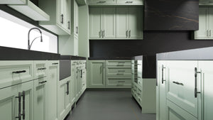 Bellrose Sage Green ( Maple | Plain Cut [ Frameless • Satin • Painted ] - 10' X 10' Kitchen Cabinet ) | Assembled In USA