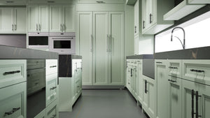 Bellrose Sage Green ( Maple | Plain Cut [ Frameless • Satin • Painted ] - 10' X 10' Kitchen Cabinet ) | Assembled In USA