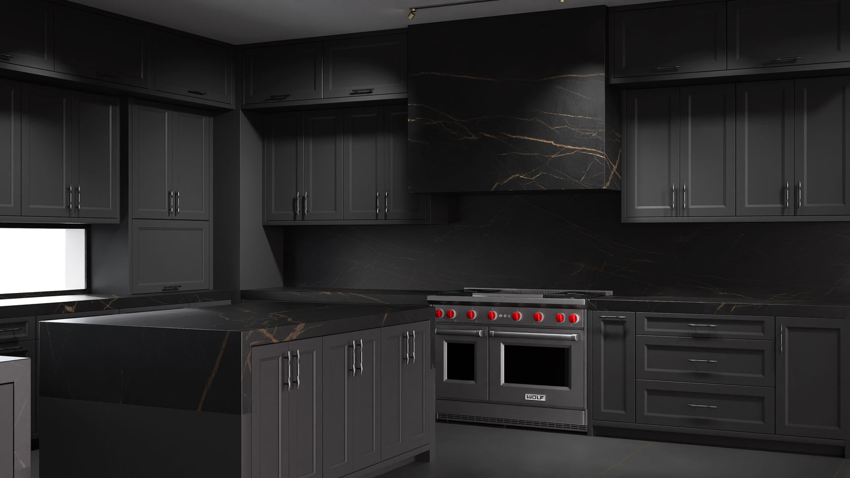 Bellrose Simply Black ( Maple | Plain Cut [ Frameless • Satin • Painted ] - 10' X 10' Kitchen Cabinet ) | Assembled In USA