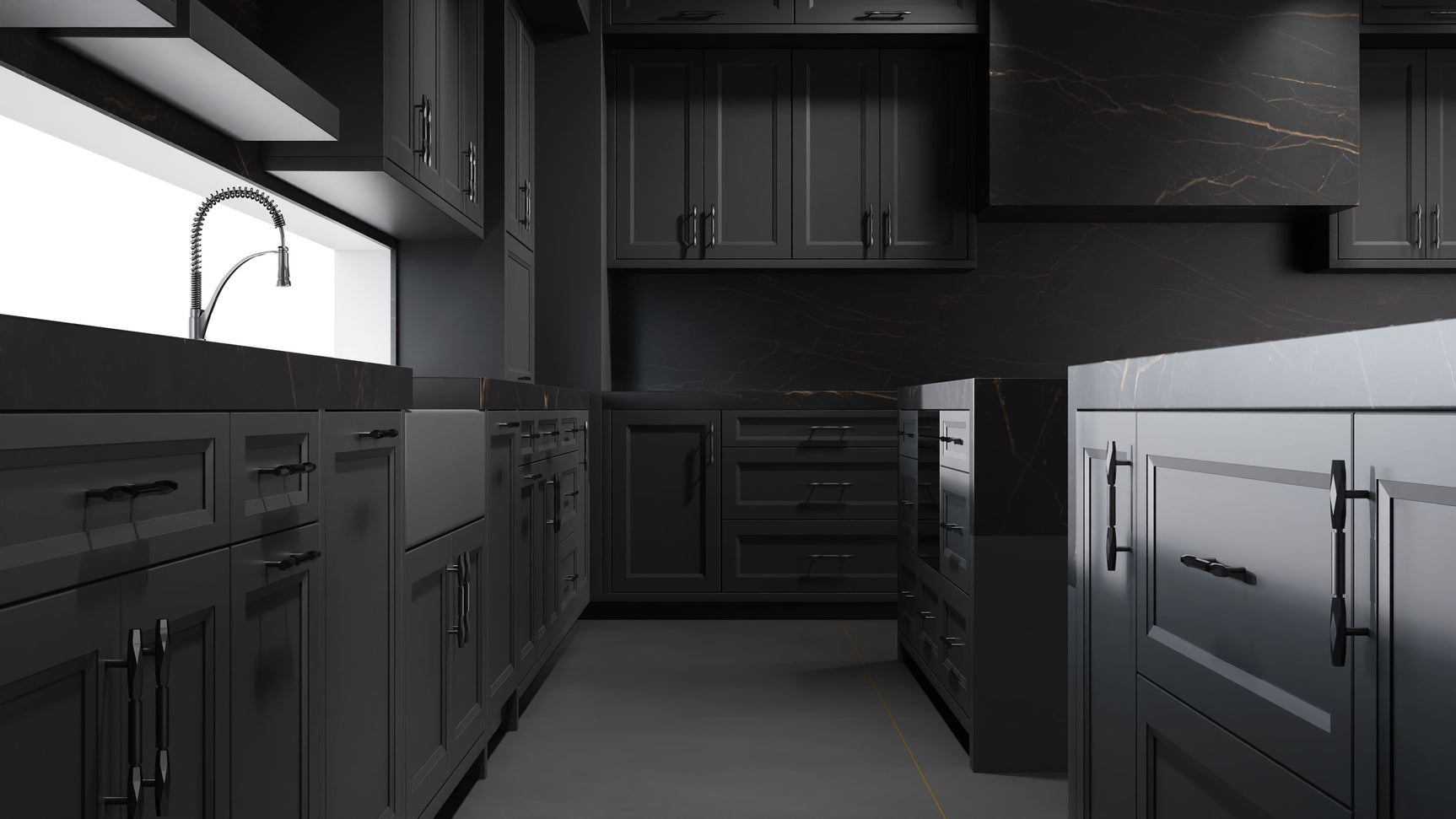 Bellrose Simply Black ( Maple | Plain Cut [ Frameless • Satin • Painted ] - 10' X 10' Kitchen Cabinet ) | Assembled In USA