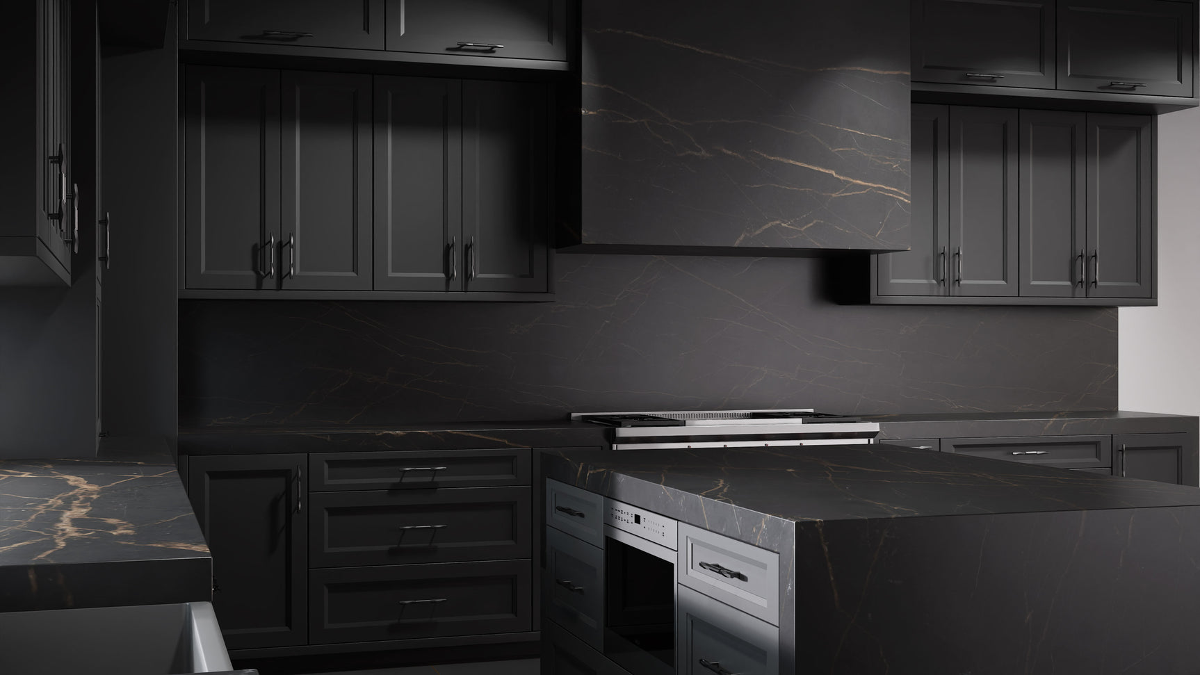 Bellrose Simply Black ( Maple | Plain Cut [ Frameless • Satin • Painted ] - 10' X 10' Kitchen Cabinet ) | Assembled In USA