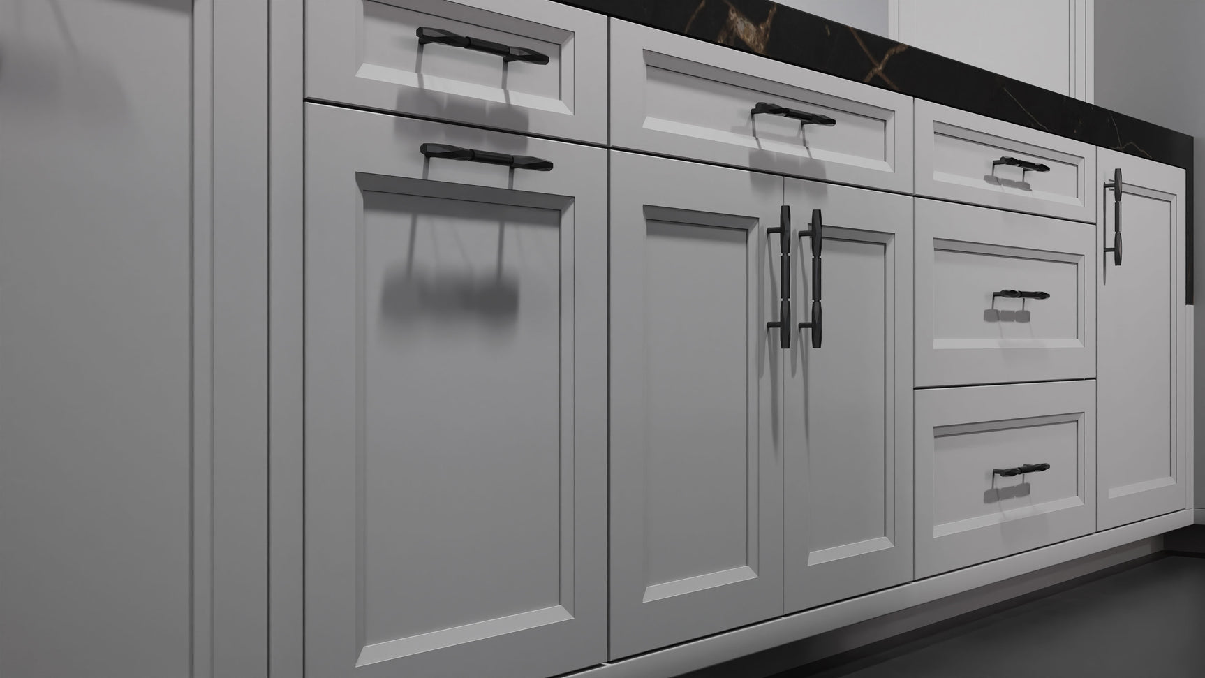 Bellrose Simply Gray ( Maple | Plain Cut [ Frameless • Satin • Painted ] - 10' X 10' Kitchen Cabinet ) | Assembled In USA