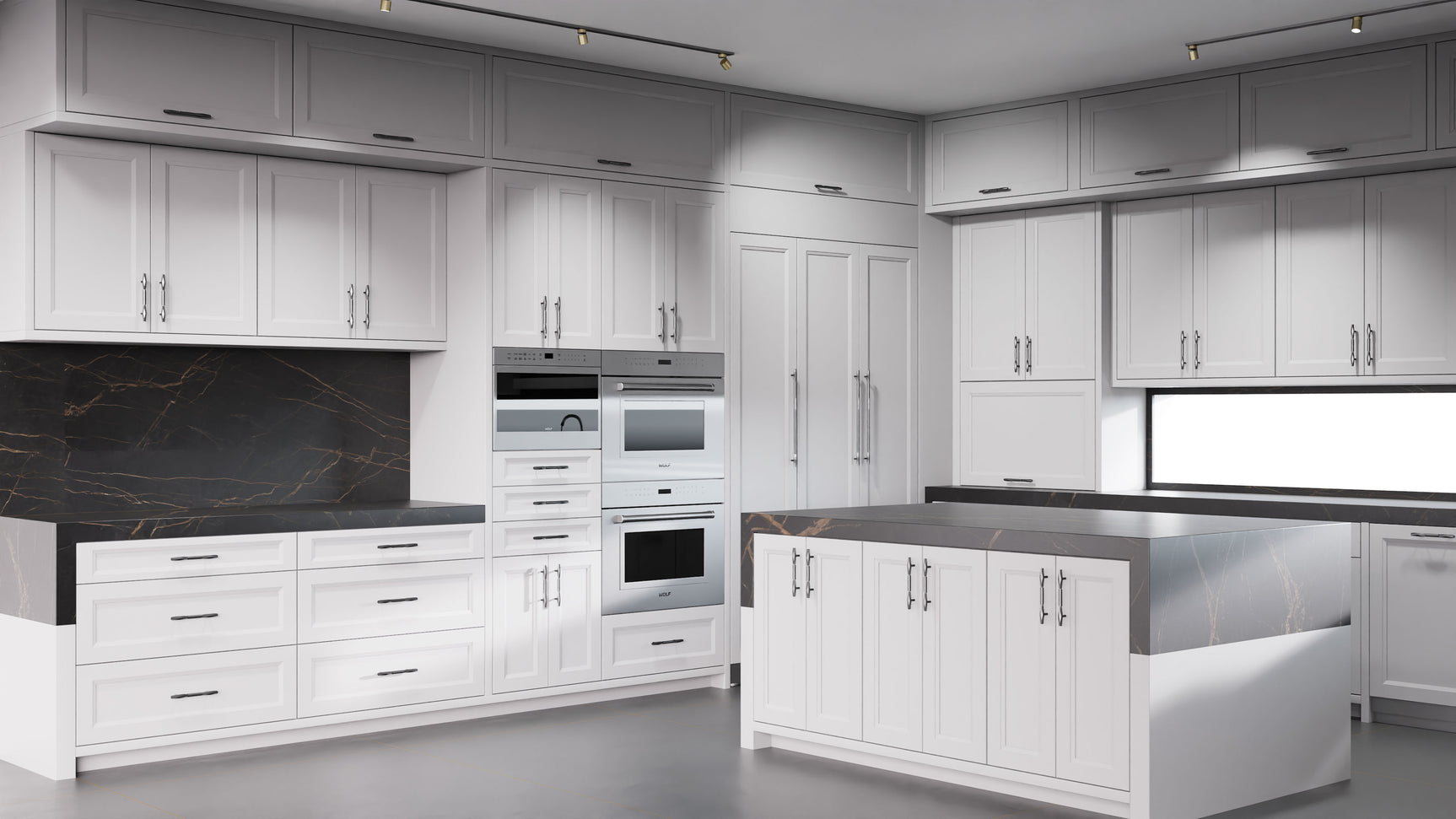 Bellrose Simply Gray ( Maple | Plain Cut [ Frameless • Satin • Painted ] - 10' X 10' Kitchen Cabinet ) | Assembled In USA