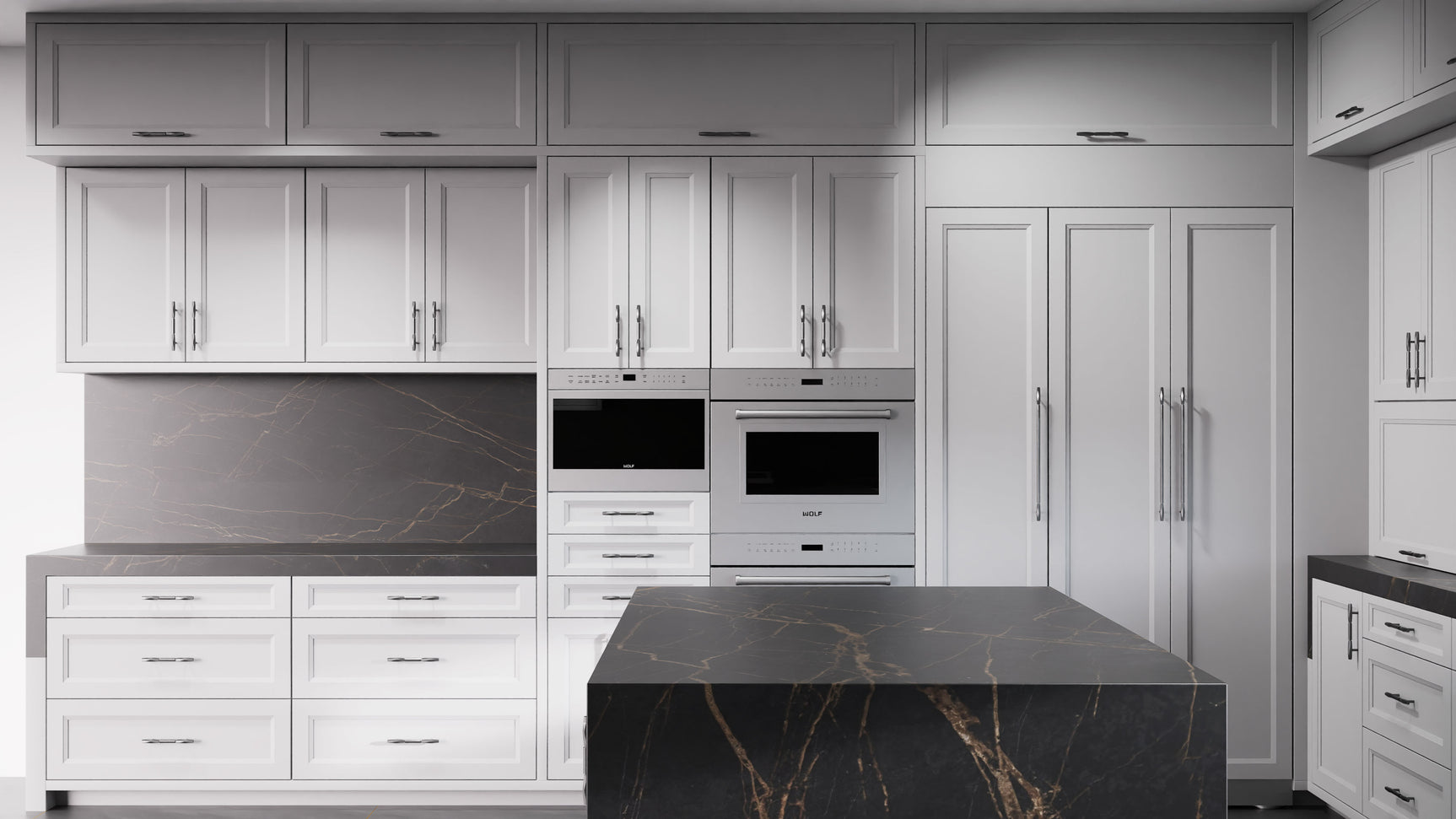 Bellrose Simply Gray ( Maple | Plain Cut [ Frameless • Satin • Painted ] - 10' X 10' Kitchen Cabinet ) | Assembled In USA