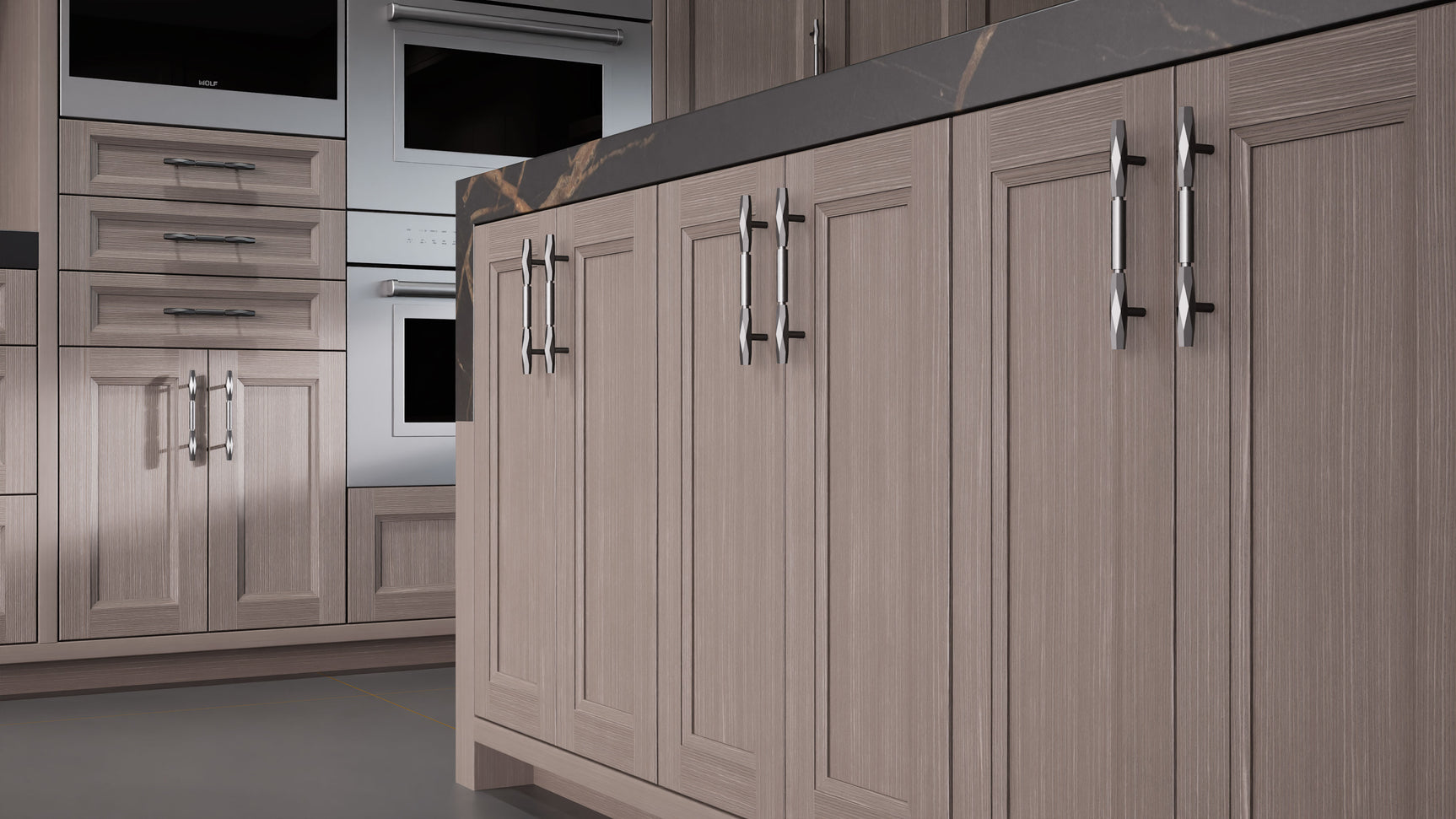 Bellrose Urban Oak ( White_Oak | Rift Cut [ Frameless • Wire Brushed • Stained ] - 10' X 10' Kitchen Cabinet ) | Assembled In USA