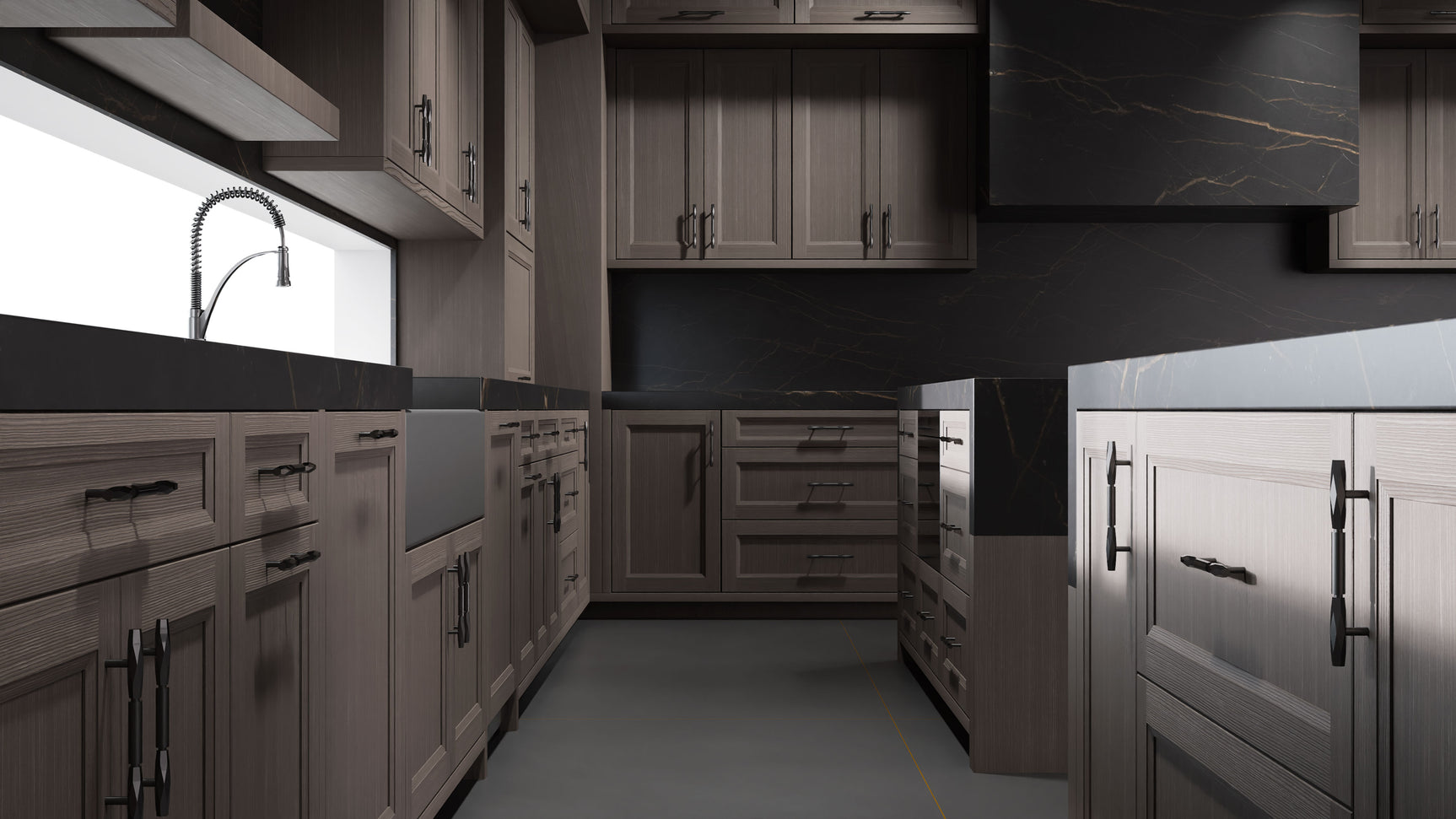 Bellrose Urban Oak ( White_Oak | Rift Cut [ Frameless • Wire Brushed • Stained ] - 10' X 10' Kitchen Cabinet ) | Assembled In USA