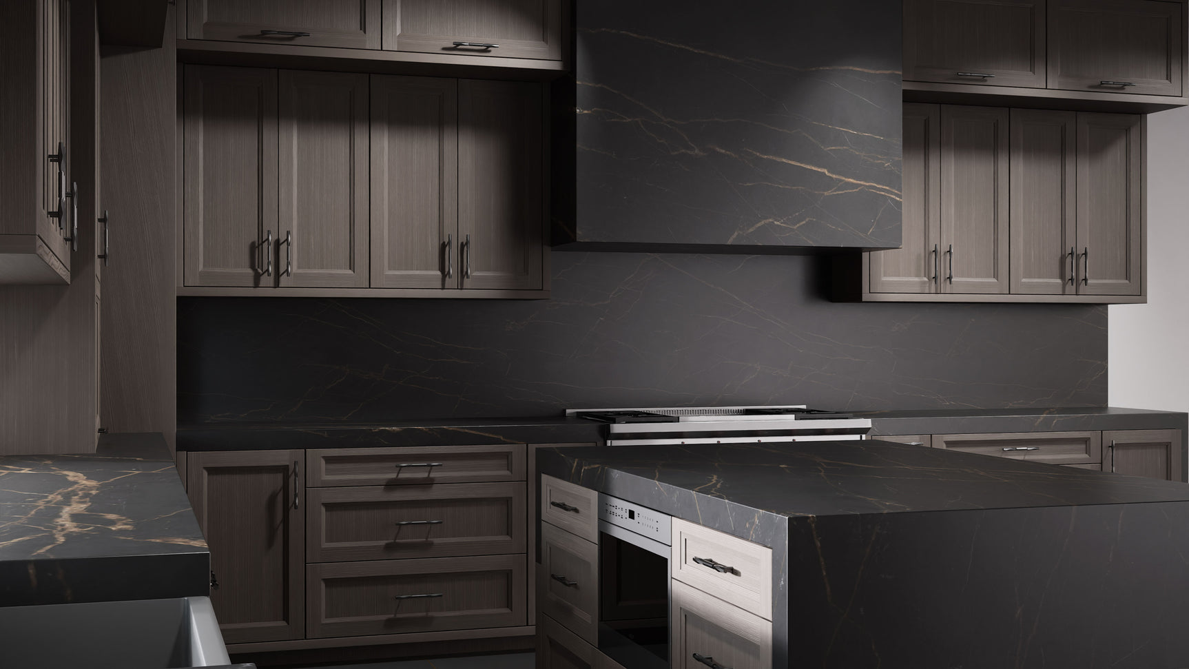 Bellrose Urban Oak ( White_Oak | Rift Cut [ Frameless • Wire Brushed • Stained ] - 10' X 10' Kitchen Cabinet ) | Assembled In USA