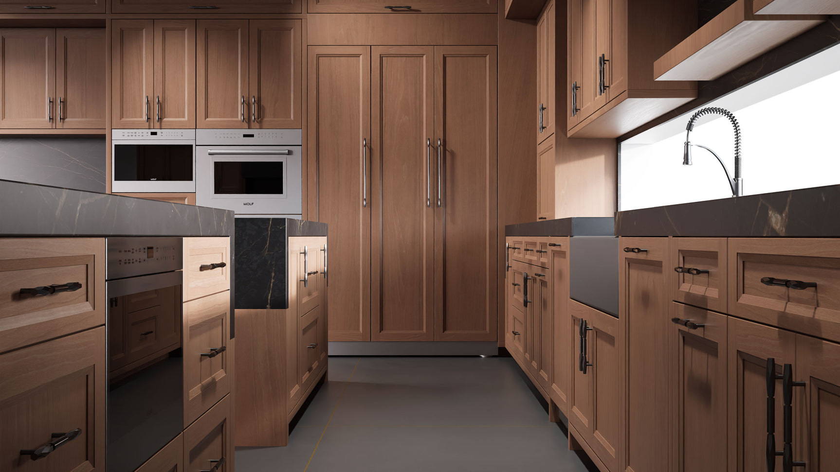 Bellrose Washed Walnut ( Walnut | Plain Cut [ Frameless • Satin • Stained ] - 10' X 10' Kitchen Cabinet ) | Assembled In USA