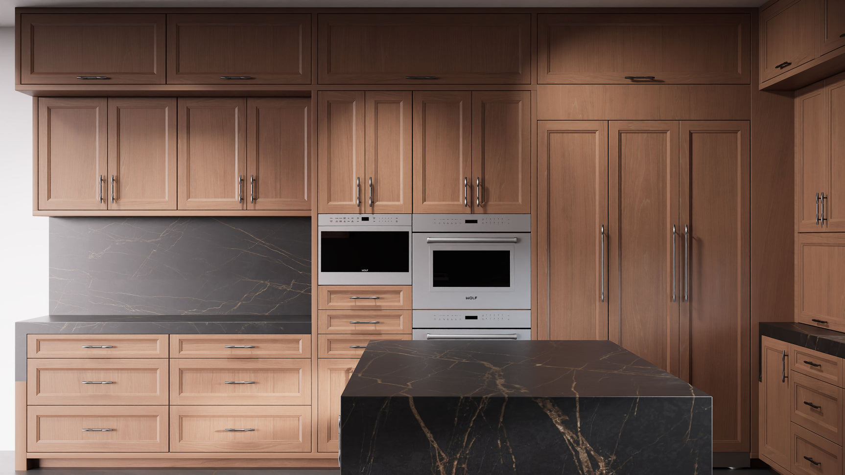 Bellrose Washed Walnut ( Walnut | Plain Cut [ Frameless • Satin • Stained ] - 10' X 10' Kitchen Cabinet ) | Assembled In USA