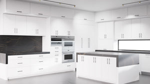 Clayton Bright White ( Maple | Plain Cut [ Frameless • Satin • Painted ] - 10' X 10' Kitchen Cabinet ) | Assembled In USA