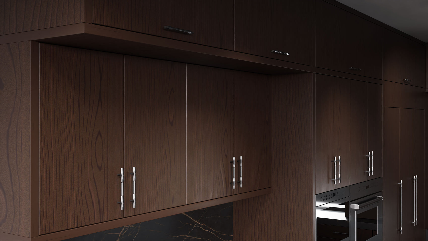 Clayton Cherry Black Walnut ( Cherry | Plain Cut [ Frameless • Satin • Stained ] - 10' X 10' Kitchen Cabinet ) | Assembled In USA