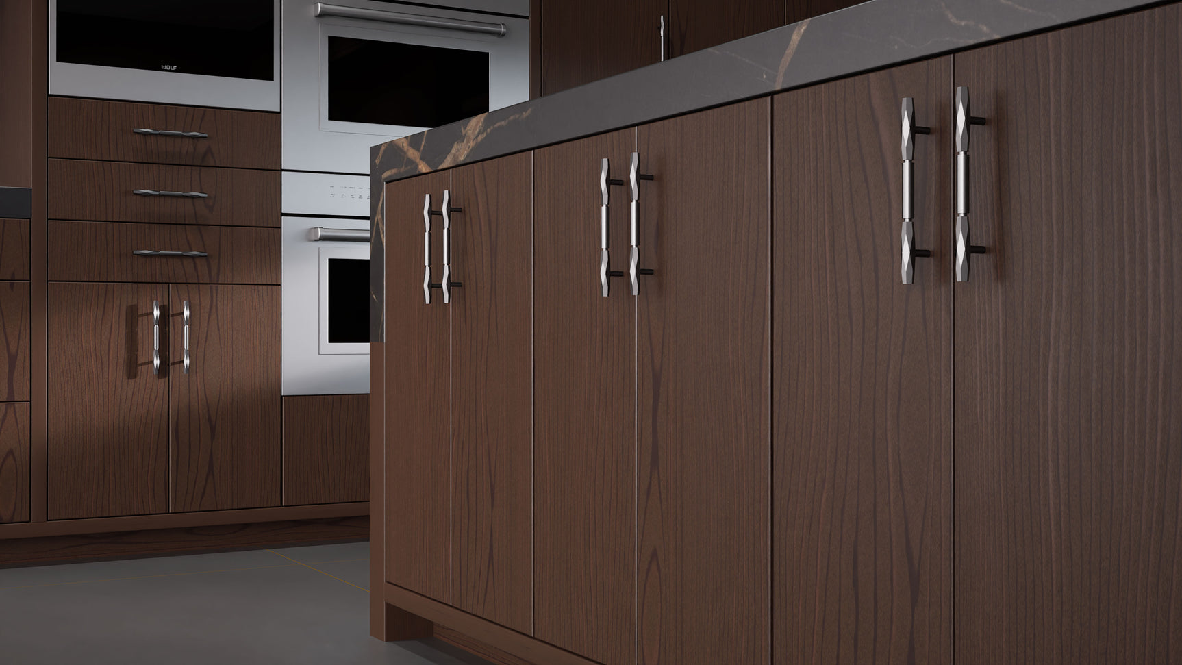 Clayton Cherry Black Walnut ( Cherry | Plain Cut [ Frameless • Satin • Stained ] - 10' X 10' Kitchen Cabinet ) | Assembled In USA