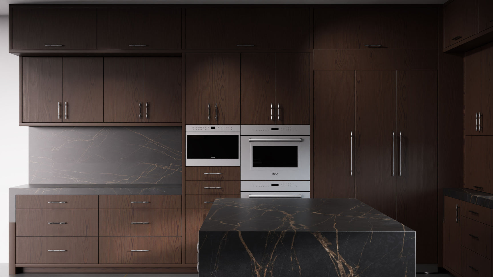 Clayton Cherry Black Walnut ( Cherry | Plain Cut [ Frameless • Satin • Stained ] - 10' X 10' Kitchen Cabinet ) | Assembled In USA