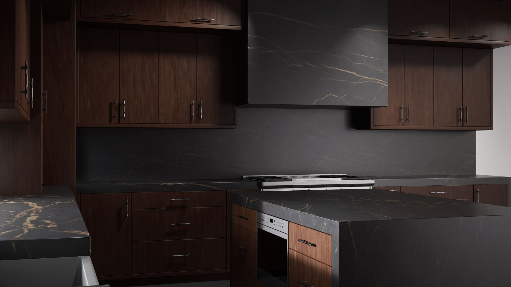Clayton Cherry Cognac ( Cherry | Plain Cut [ Frameless • Satin • Stained ] - 10' X 10' Kitchen Cabinet ) | Assembled In USA