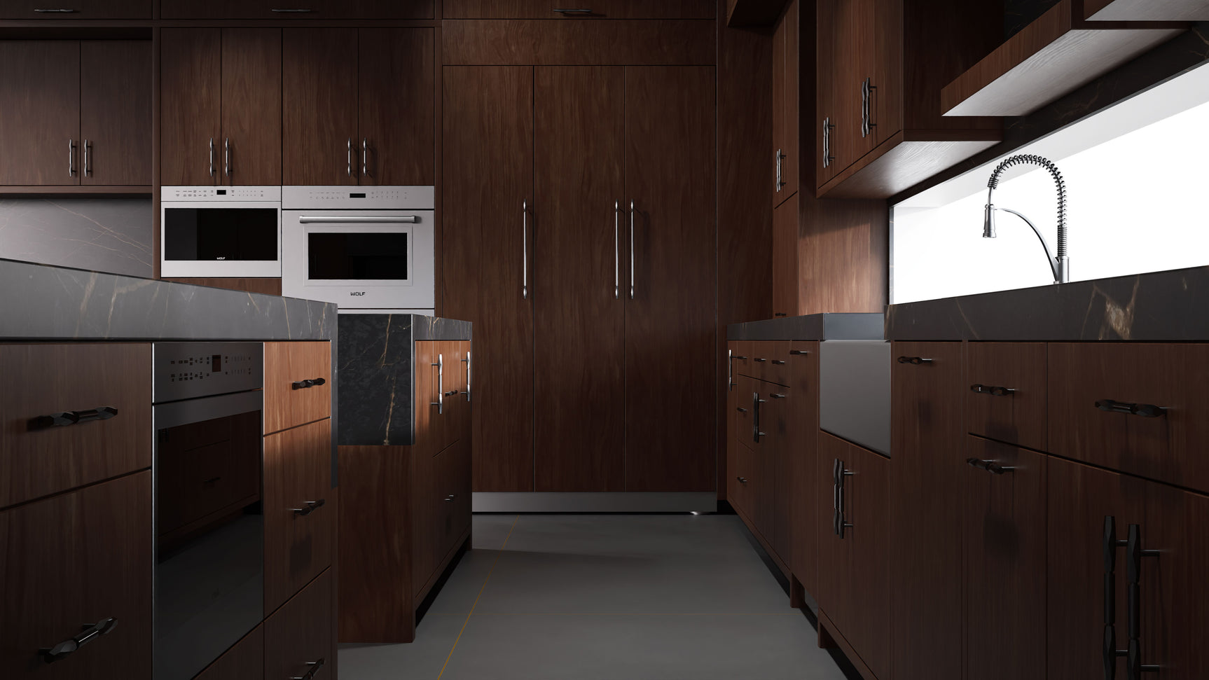 Clayton Cherry Cognac ( Cherry | Plain Cut [ Frameless • Satin • Stained ] - 10' X 10' Kitchen Cabinet ) | Assembled In USA