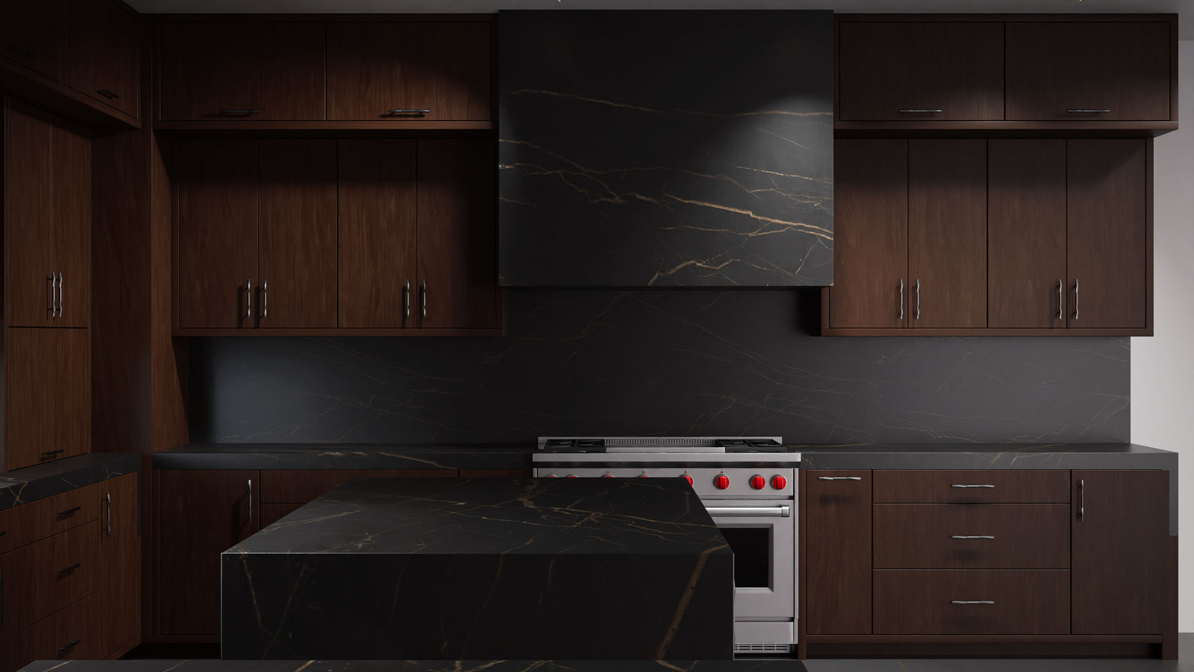 Clayton Cherry Cognac ( Cherry | Plain Cut [ Frameless • Satin • Stained ] - 10' X 10' Kitchen Cabinet ) | Assembled In USA