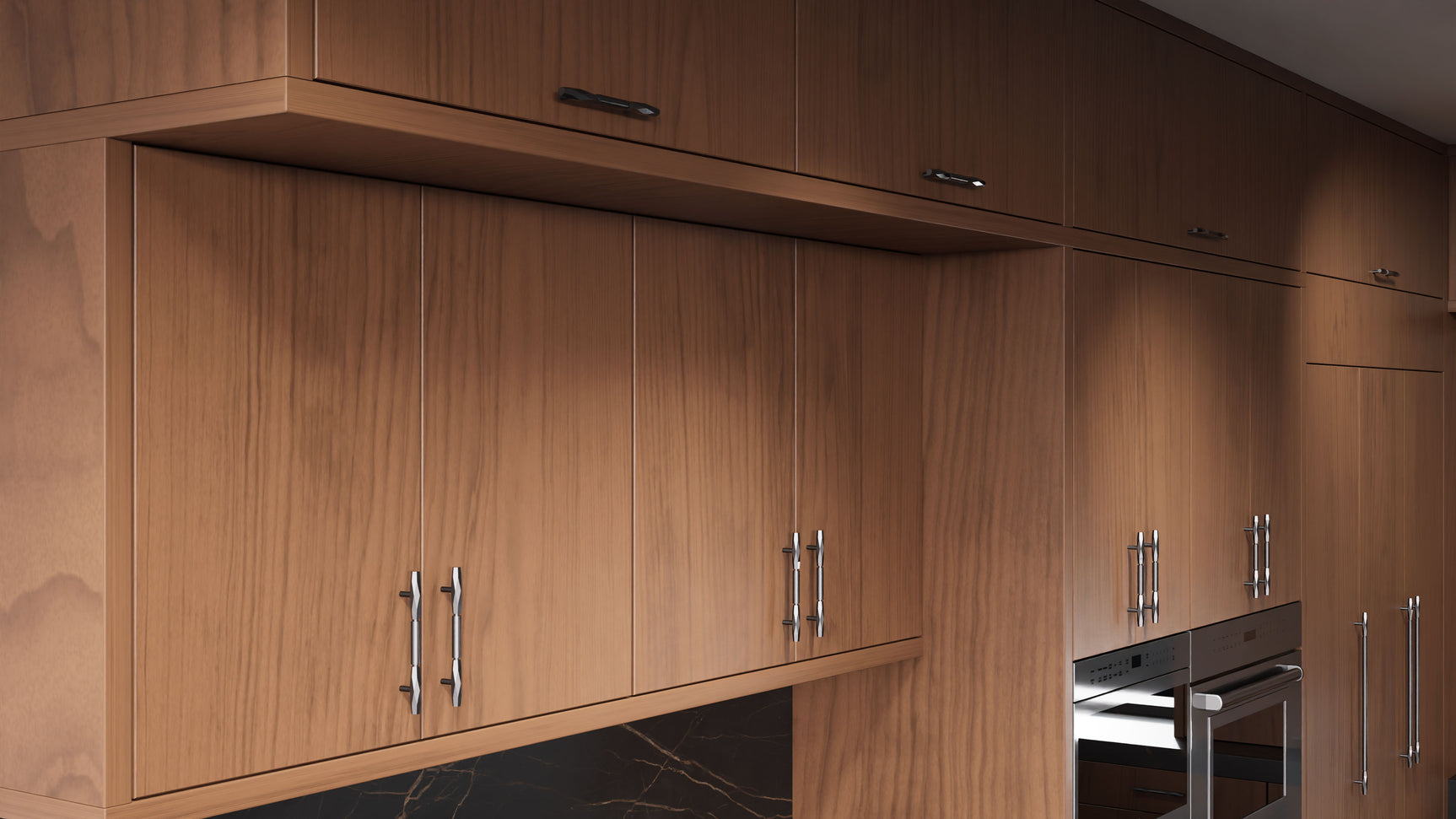 Clayton Natural Walnut ( Walnut | Plain Cut [ Frameless • Satin • Stained ] - 10' X 10' Kitchen Cabinet ) | Assembled In USA