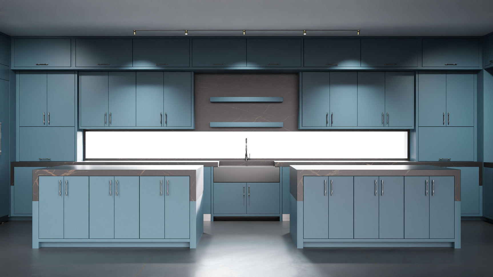 Clayton Oceana Blue ( Maple | Plain Cut [ Frameless • Satin • Painted ] - 10' X 10' Kitchen Cabinet ) | Assembled In USA