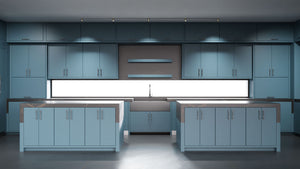 Clayton Oceana Blue ( Maple | Plain Cut [ Frameless • Satin • Painted ] - 10' X 10' Kitchen Cabinet ) | Assembled In USA