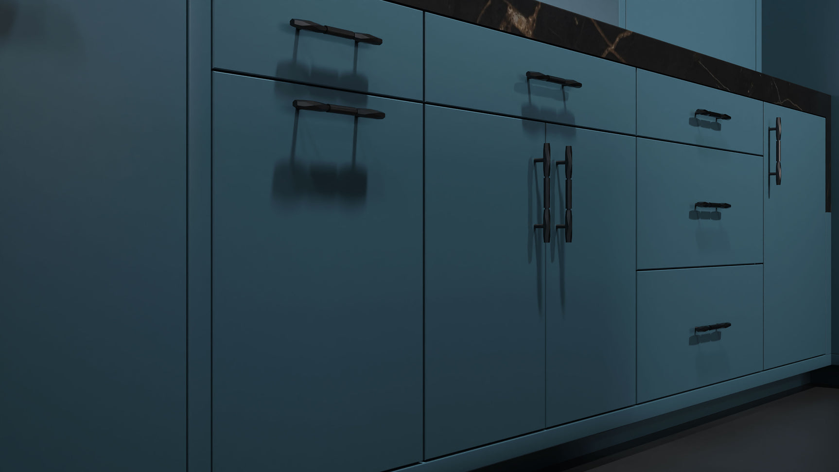 Clayton Oceana Blue ( Maple | Plain Cut [ Frameless • Satin • Painted ] - 10' X 10' Kitchen Cabinet ) | Assembled In USA