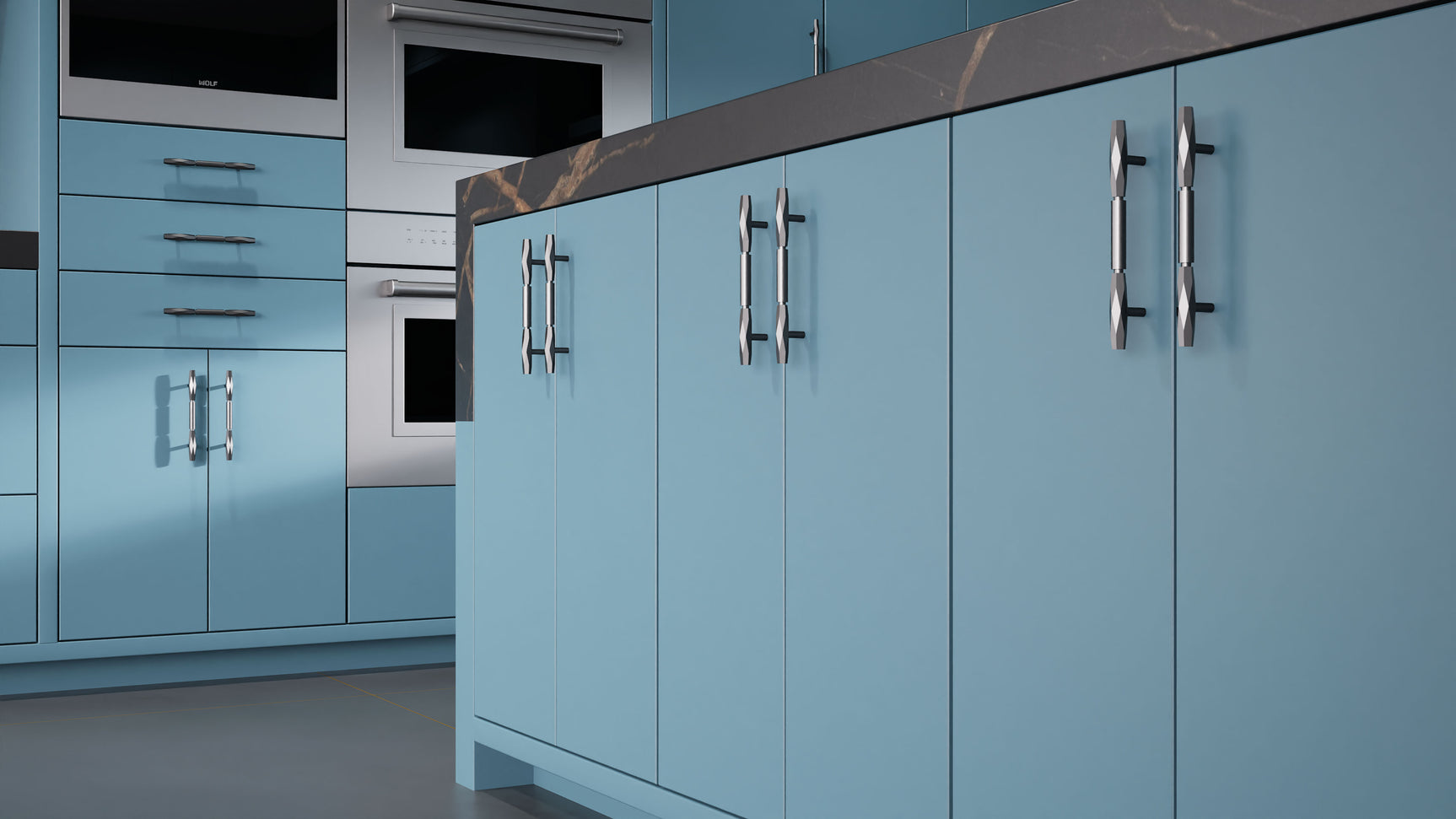 Clayton Oceana Blue ( Maple | Plain Cut [ Frameless • Satin • Painted ] - 10' X 10' Kitchen Cabinet ) | Assembled In USA