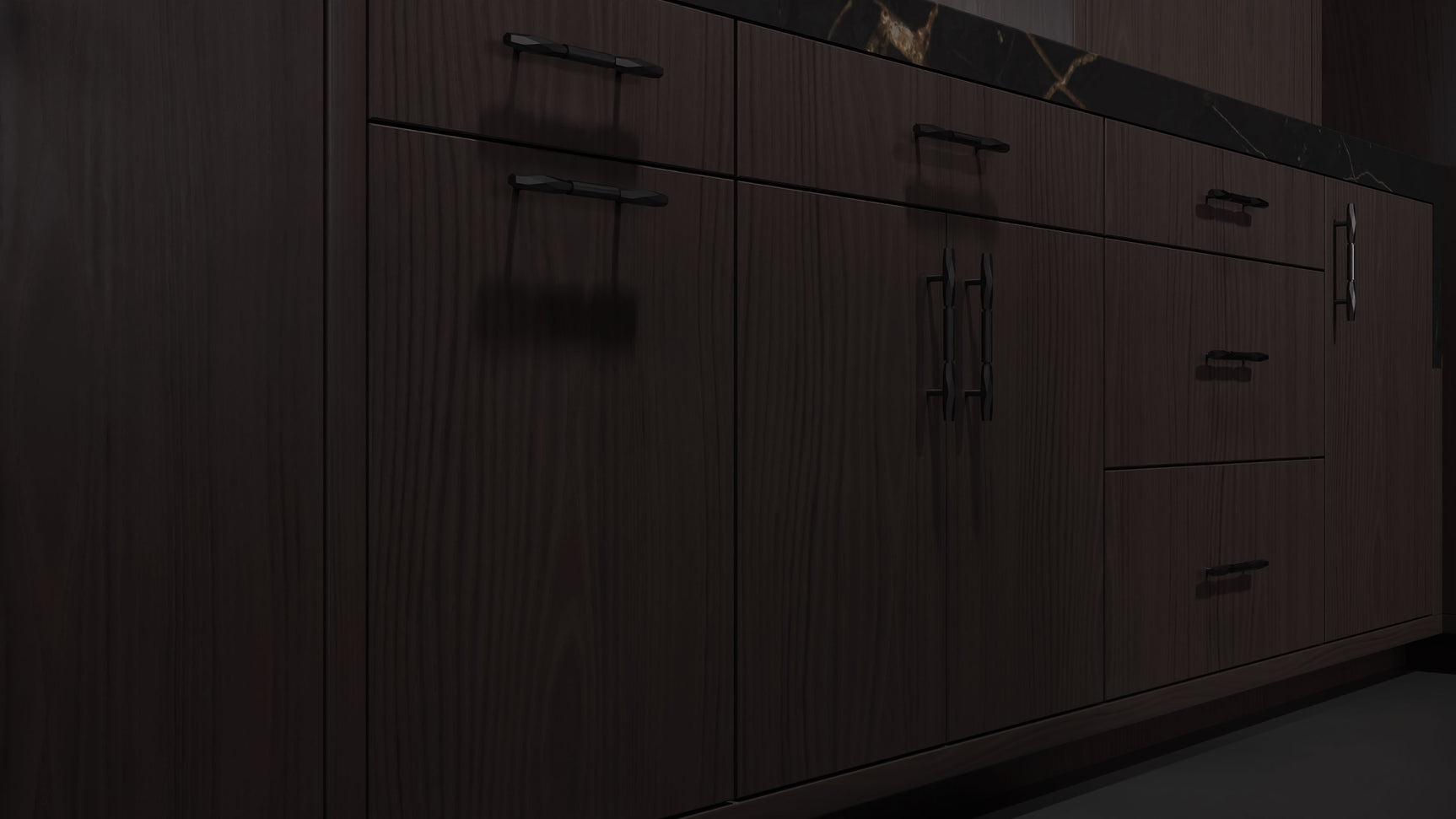 Clayton Onyx Cherry ( Cherry | Plain Cut [ Frameless • Satin • Stained ] - 10' X 10' Kitchen Cabinet ) | Assembled In USA